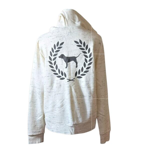 Victoria's Secret PINK Size Large Drawstring Hoodie Full Zip Cream Dog Emblem - Picture 3 of 5